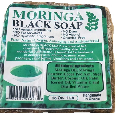Raw Black Soap - Moringa 16oz / 1lb